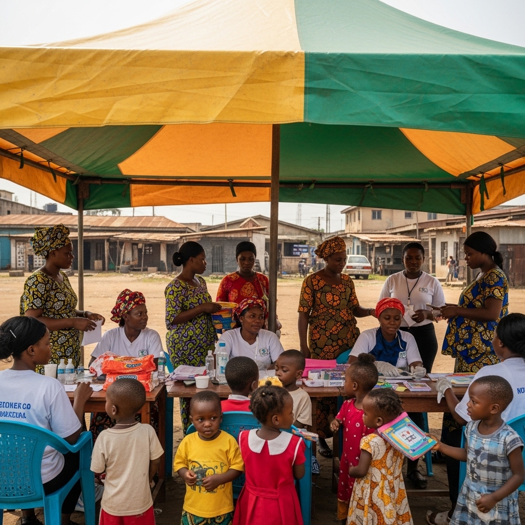 Women and children participating in a community support program