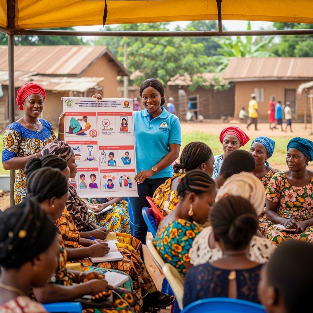 Women and children receiving care and support during an outreach program in Imo State