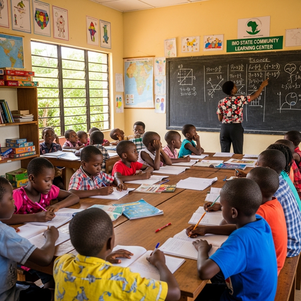 Children engaging in learning activities and receiving care materials